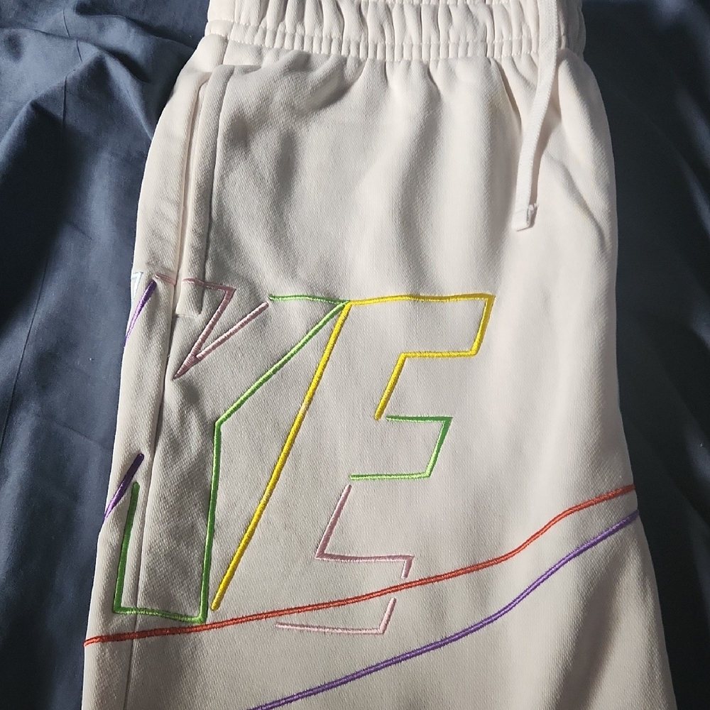 Nike Kids Cream Joggers with Colorful Stitching